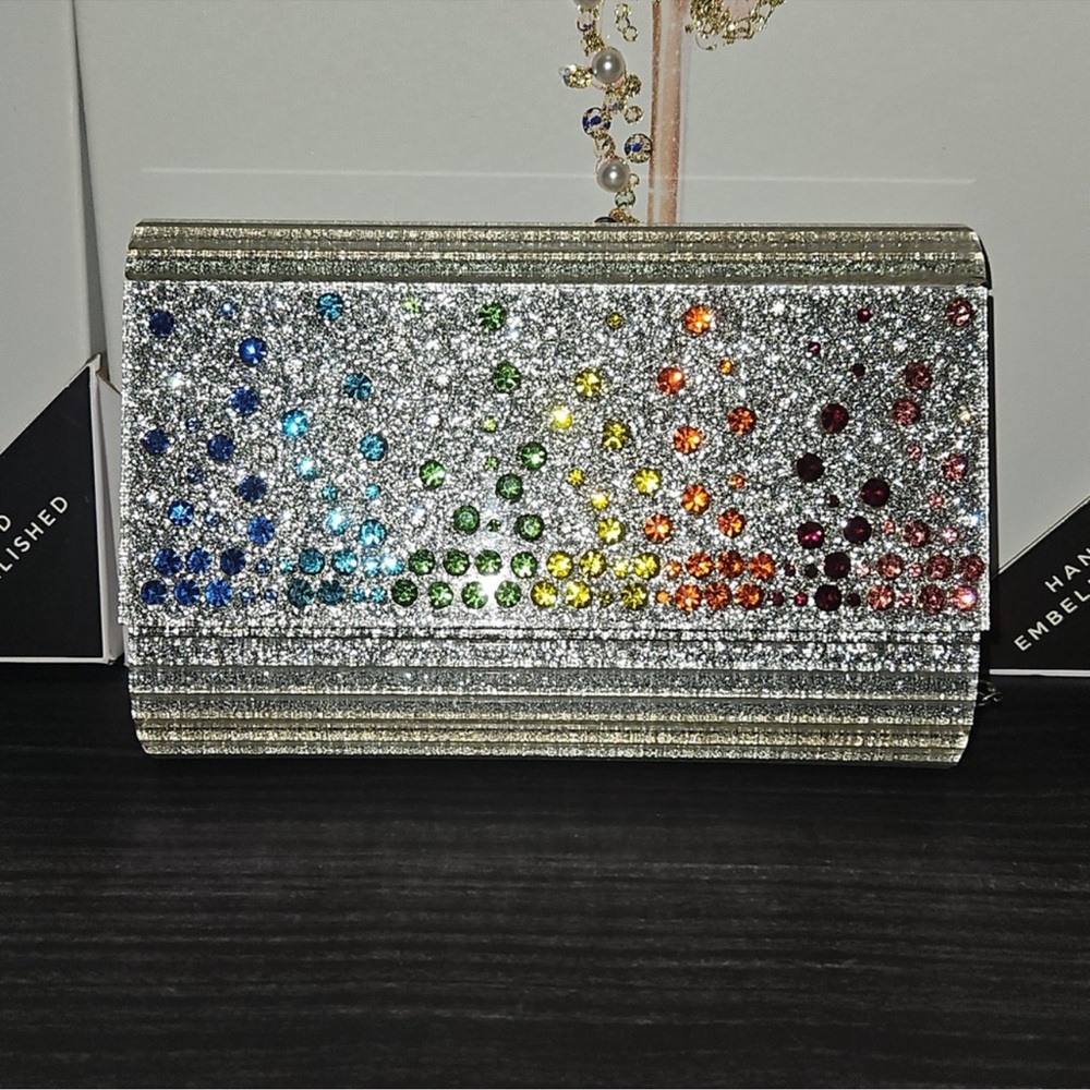 KURT GEIGER LONDON Crystals Acrylic /leather clutch/Crossbody - Picture 2 of 8